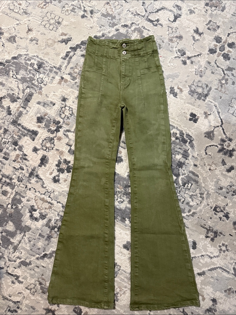 Free People Olive High-Rise Flare Pants